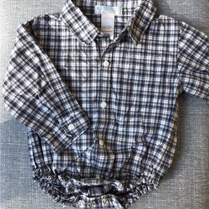 Janie and Jack‎ Poplin Plaid Bodysuit Snaps Long Sleeve Button Down Shirt Boys